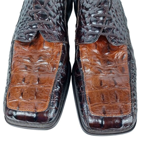 Giorgio Brutini Leather Crocodile Dress Shoe 8.5M Brown Square Toe Classic Style - Picture 4 of 11